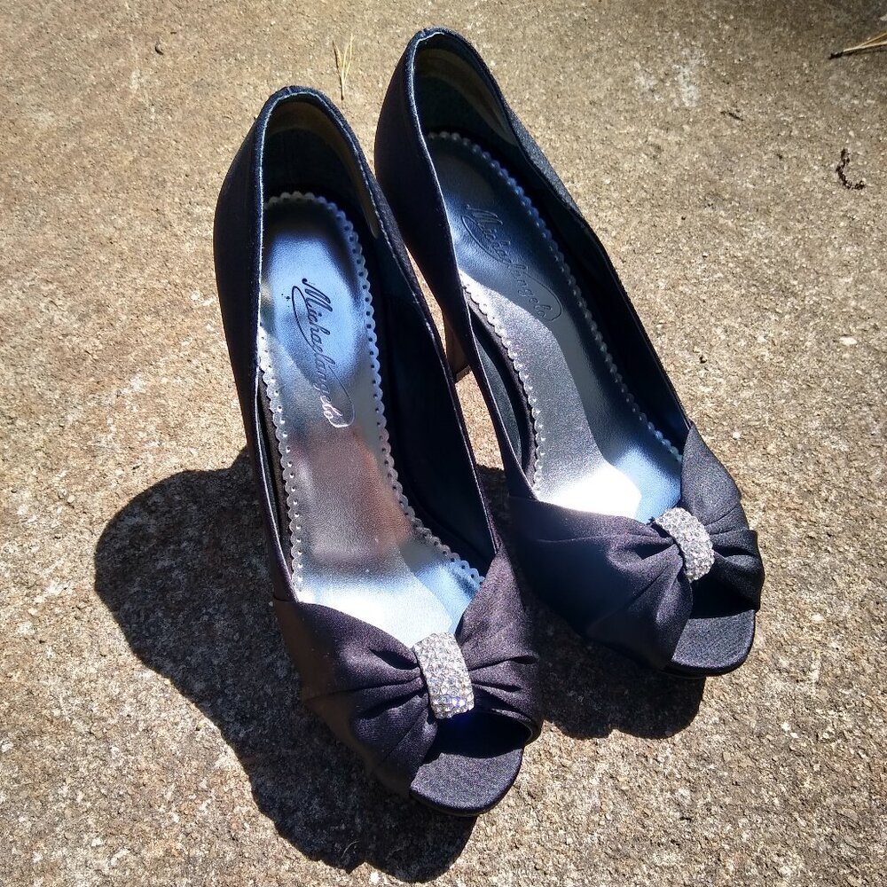 Black Michaelangelo Heels with Shimmering Silver Buckle